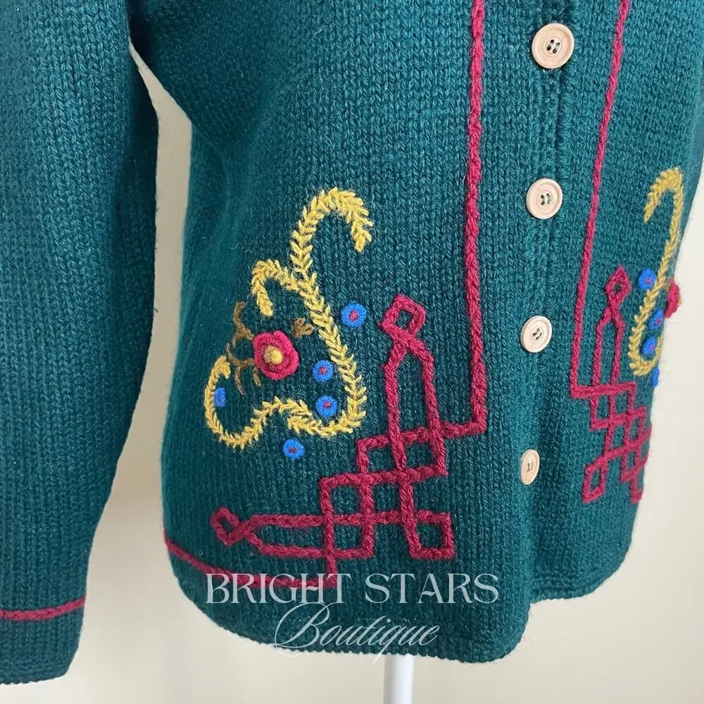 Rare Vintage Hand Embroidered Cardigan ASO Phoebe Buffay Friends Green Small